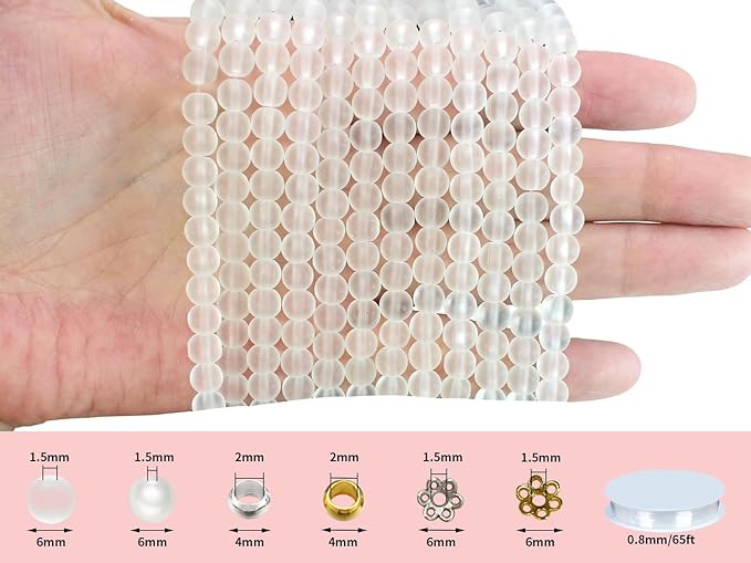 Pamir Tong 900PCS 6mm Matte White Frosted Round Glass Beads Bracelet Space Loose Smooth Beads for Jewelry Making, Earring, Necklaces, Keychains, Lanyards & Adult Crafting