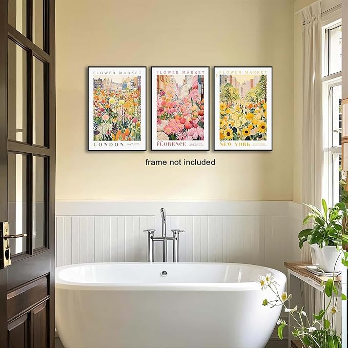 XLARTMY Flower Market Wall Art Print Canvas Yellow Pink Floral Paintings Colorful Botanical Sunflower Artwork Travel Poster for Decor Picture 3 pieces for Living Room Bedroom Bathroom 16x24in Unframed