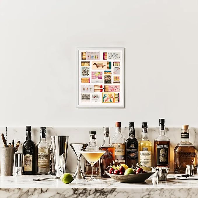 Uniro Vintage Matchbox Art Print, Trendy Matches Poster for Bar Cart Decor, Retro Matchbook Wall Art Girly Preppy Room Decor Aesthetic for Apartment Dorm Bedroom Living Room Home Decor, Bar Cart Wall Art - 8"x10"