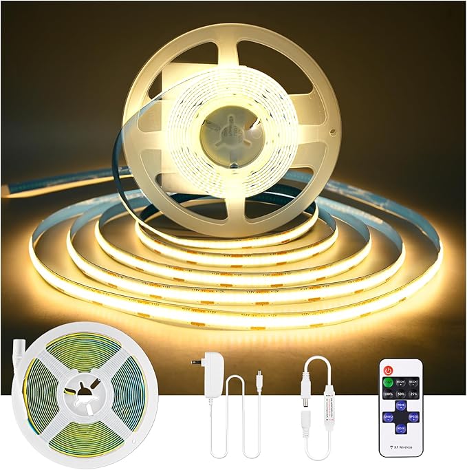 COB LED Strip Light UL Listed DC 12V LED Strip Light Flexible Super Bright Dimmable LED Strips,16.4ft 1600LEDs High Density Uniform Led Lights for Home Bedroom (Warm White 3000K)