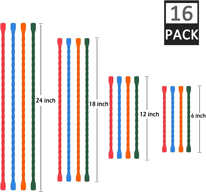 16 PCS Silicone Cable Ties Steel-Core Reusable Twist Ties Cable Tie Straps for Organizing Bundling and Holding All Purpose Bendable Cord Tie for Indoor and Outdoor 6 12 18 24 inch (4 Colors)