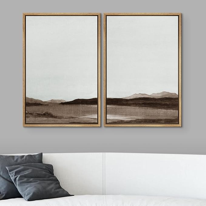 SIGNWIN Framed Canvas Print Wall Art Set Brown Minimalist Desert Mountains Nature Wilderness Illustrations Fine Art Farmhouse/Country Minimal for Living Room, Bedroom, Office - 24"x36"x2 Natural