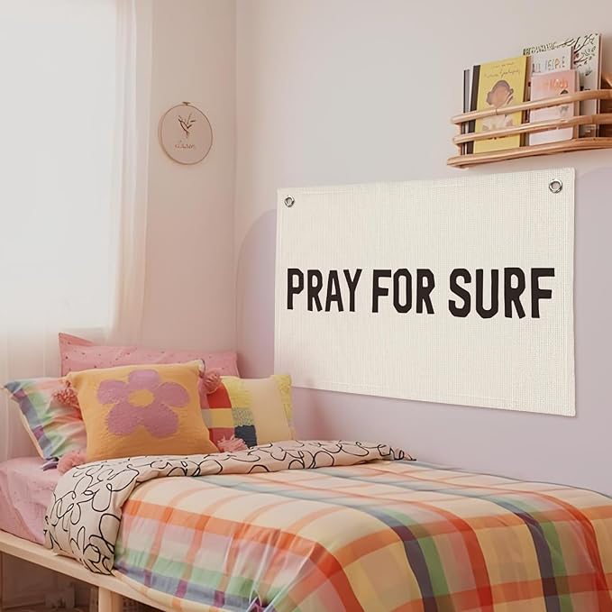 Surf Decor, Coastal Beach Room Decor Aesthetic, Surf Linen Banner Wall Hanging Canvas Banner Flag Decor for Coastal Surfer Room Bedroom Beach Decorations