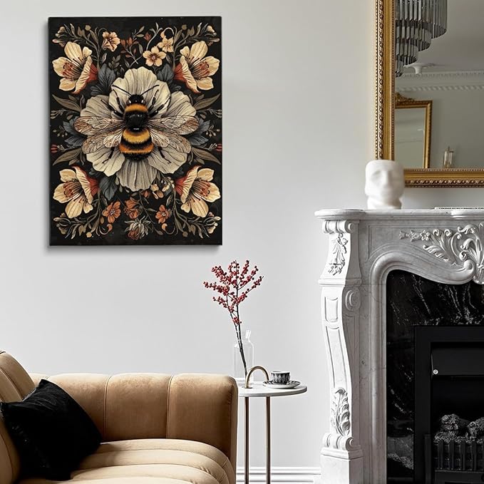 Vintage Bees Poster William Morris Wall Art Print,Vintage Floral Cottagecore Decor Century Dark Academia Decor Botanical Canvas Print for Office Bedroom Living Room 16x24in Large Frame Wall Art