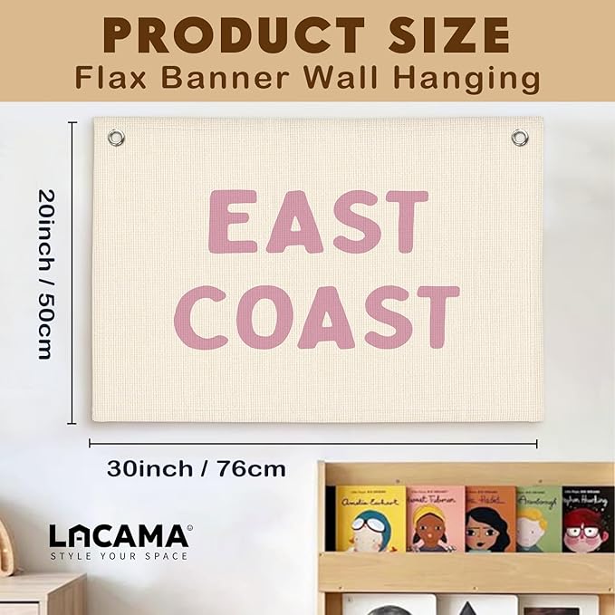 Lacama Coastal Nursery Room Decor,Vintage Pink East Coast wall art Banner, Coastal Cowgirl Wall Art Aesthetic Trendy Wall Art Dorm Decor For College Girls Canvas Banner 30x22 Inch