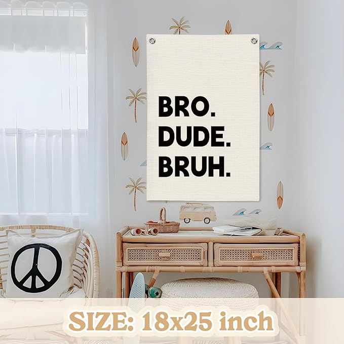 Boys Room Decor,Playroom Wall Decor, Bro Dude Bruh Wall Hanging Pennant Flag Banner Decor for Nursery Classroom Playroom Kids Room, Playroom Essentials