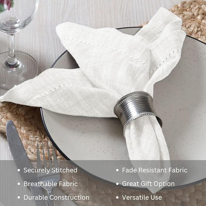 Slub Textured Dinner Napkins Set of 6-100% Cotton Cloth Napkins 18x18 Inch - Soft Durable Washable Fabric Napkins for Everyday Use & Special Occasions Christmas - White
