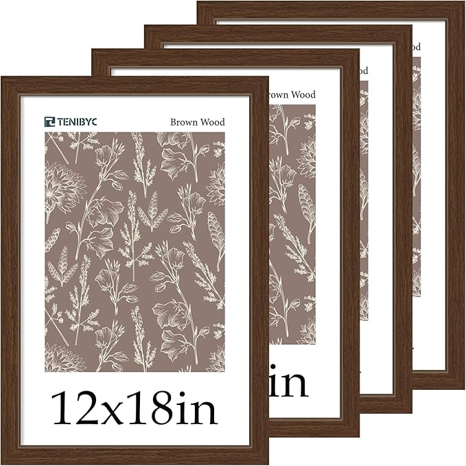 Picture Frame 4 Pack - Solid Wood Poster Photo Frame - Woodgrain Series - Room, Office, Gallery, Studio Display - Wall Hanging
