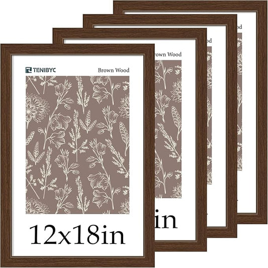 Picture Frame 4 Pack - Solid Wood Poster Photo Frame - Woodgrain Series - Room, Office, Gallery, Studio Display - Wall Hanging