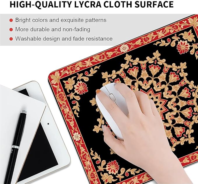 Square Mouse Pad Floral Carpet, Personalized Premium-Textured Custom Mouse Mat Design, Washable Mousepad Cloth, Non-Slip Rubber Base Computer Mouse Pads for Wireless Mouse