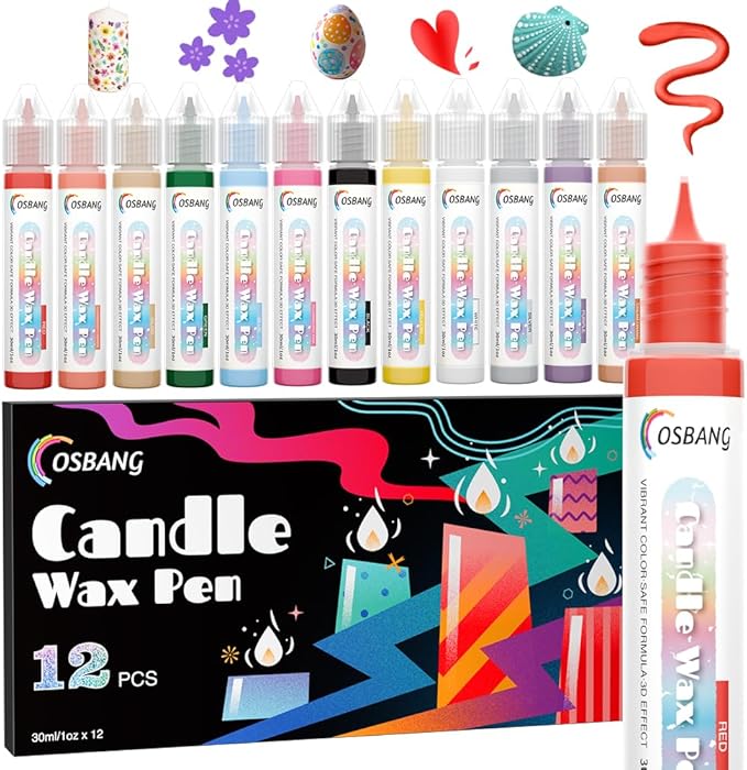 Candle Wax Pen, 12 Vibrant Colors Candle Wax Pen Set, Beginner-Friendly for Festival, Birthday Decorating, Blessing Writing & More DIY Crafts(30ml/1oz*12)