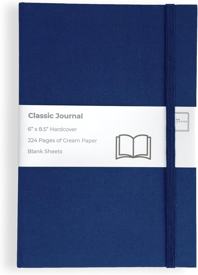 Portage Blank Hardcover Aesthetic Notebook Writing Journal – Bleed-Proof Paper Notepad for Journaling, High GSM, A5 Notebook, Cream Pages - Navy Blue, 6 x 8.5 Inches, 224 Pages