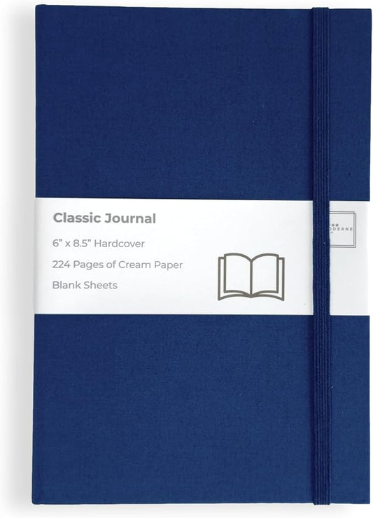 Portage Blank Hardcover Aesthetic Notebook Writing Journal – Bleed-Proof Paper Notepad for Journaling, High GSM, A5 Notebook, Cream Pages - Navy Blue, 6 x 8.5 Inches, 224 Pages