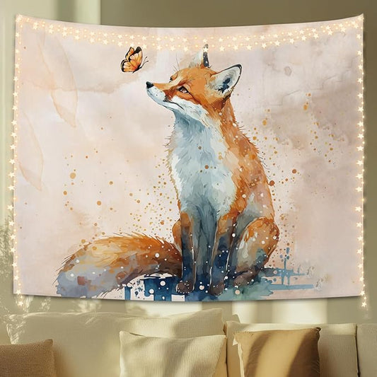 STHTTSW Fox Cute Tapestry, Fox Gifts，Watercolor Fox Tapestries Wall Blanket for Women Girls Fox Lovers, Aesthetic Preppy Animal Wall Hanging Decor for Teen Girls Women Home Living Room Bedroom, 50x60 Inch