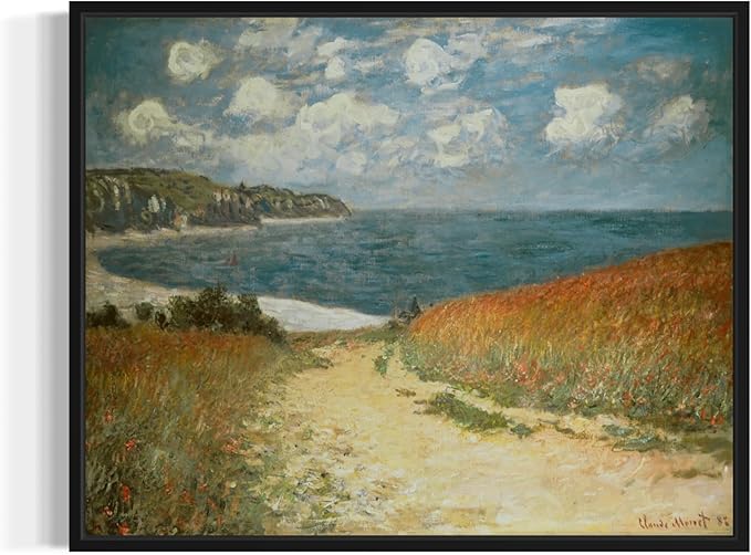 Path in the Wheat Claude Monet Wall Art Print Poster, Impressionist Painting Wall Art Wall Decor, for Bedroom and Living room Bathroom Decor 115 (Path in the Wheat, 16 x 20 inches, Black Frame)