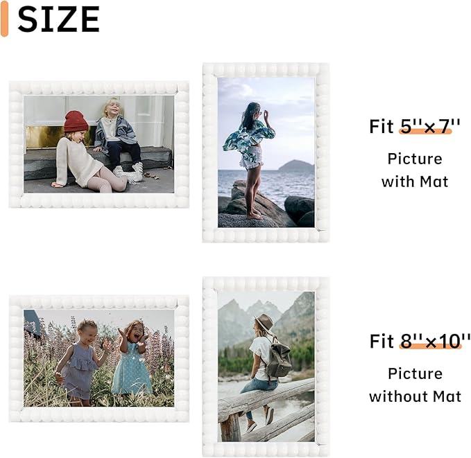 5x7 Picture Frame Set of 4, White Beaded Photo Frames Display Pictures 5x7 without Mat, Multi Photo Frames Collage for Wall or Tabletop Decor