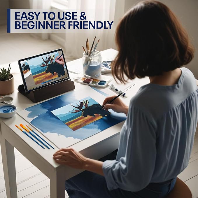 DIY Painting Class Kit for Adults with Video Tutorials: Learn to Paint Moose – How to Paint with Acrylics – Painting & Art Supplies – 9 Piece Acrylic Paint Set