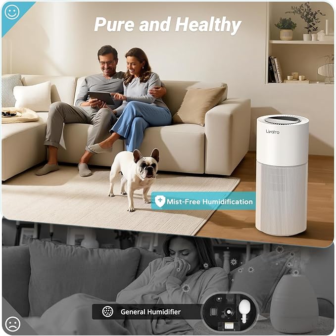 Smart Evaporative Humidifier for Whole House with Filter Separation and Auto Drying Technology, Invisible Mist for Better Sleep, 8L Easy Top Fill Tank, Humidifiers for Bedroom, Humidifiers for Baby