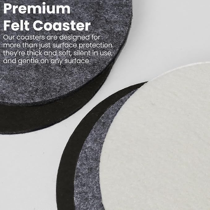 12 Pcs Felt Drink Coasters, 4 Inch Round Absorbent Felt Coasters for Drinks, Thickened Absorbent Coaster for Home Decor Coffee Tabletop Protection, Beige