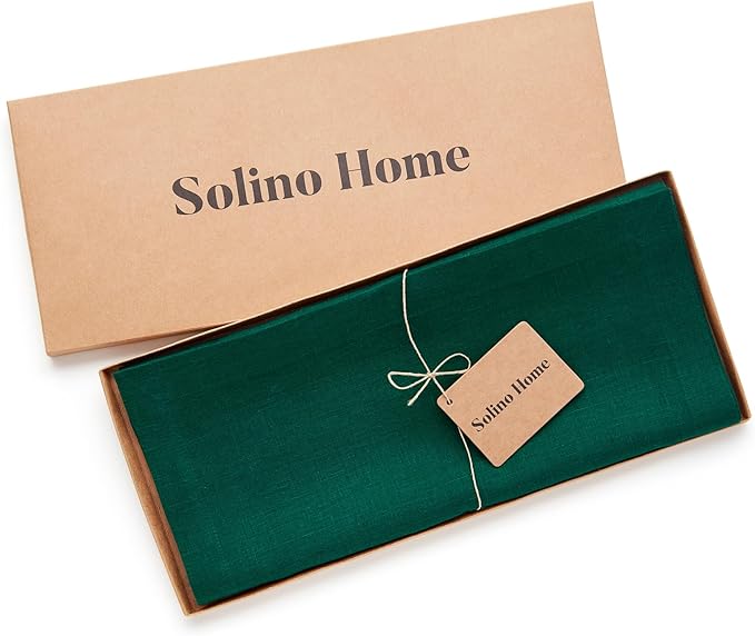 Solino Home Linen Rainforest Green Table Runner 108 Inches Long - 100% Pure Linen 14 x 108 Inch Table Runner for Dining, St Patricks Day - Fete