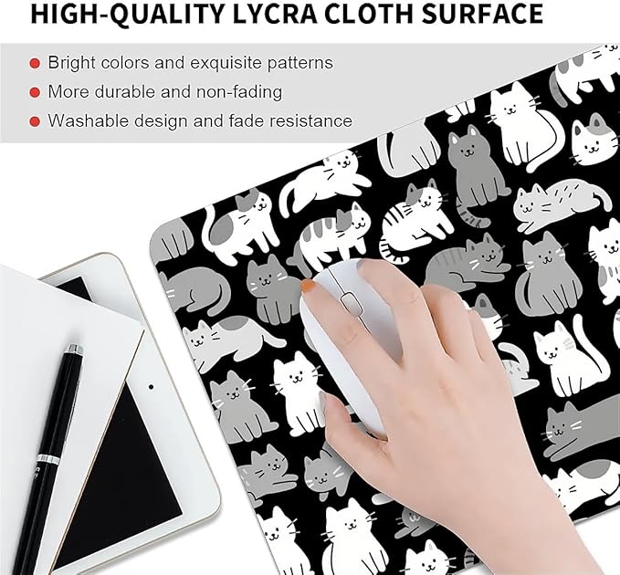 Square Mouse Pad Cute Kitty, Personalized Premium-Textured Custom Mouse Mat Design, Washable Mousepad Cloth, Non-Slip Rubber Base Computer Mouse Pads for Wireless Mouse