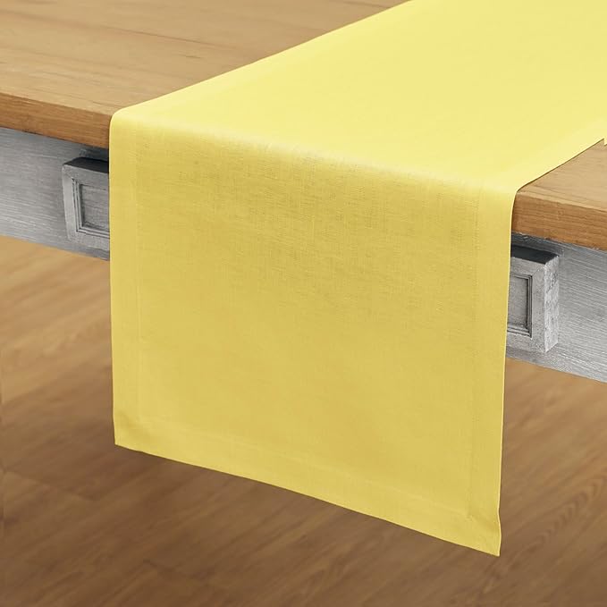 Solino Home Linen Table Runner 36 Inches - 100% Pure Linen Sunshine Yellow Table Runner 14 x 36 Inch Ideal for Dresser and Coffee Tables, Spring, Easter - Fete