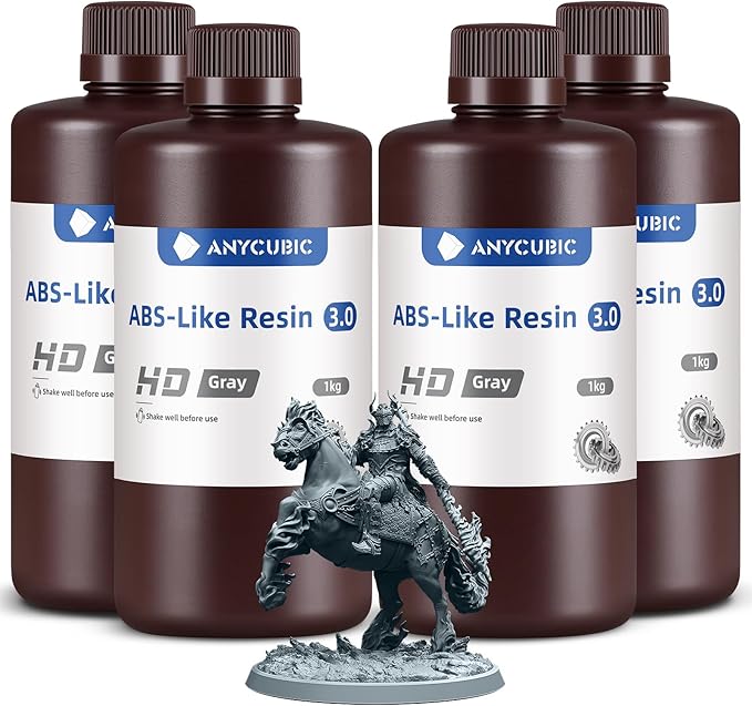 ANYCUBIC 3D Printer Resin Bundle, ABS-Like 3.0 Resin for 8K/14K/16K 3D Printing, Strong Strength, High Precision, Low Odor, Wide Compatibility for All LCD Resin 3D Printers (HD Grey, 4kg)
