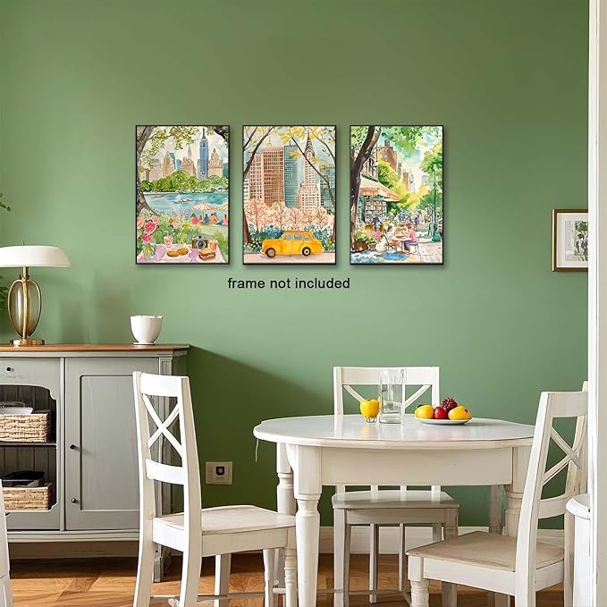 XLARTMY New York City Poster Travel Wall Art Canvas Watercolor NYC Central Park Landmarks Artwork Decor Painting Prints Pictures Set of 3 for Bedroom Living Room Bathroom Office 16x24in Unframed