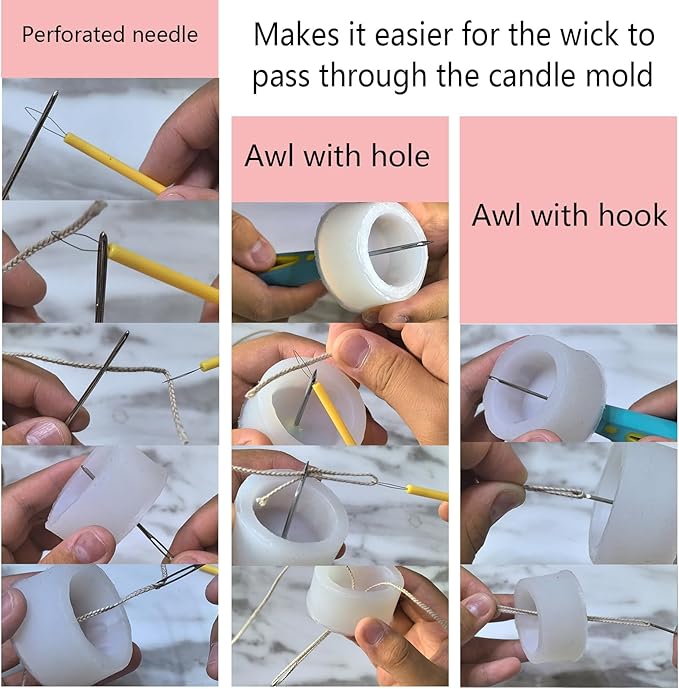 DiaWiew Candle Making Kit for Adults Beginners with Storage Bag, Candle Mold Punching and Wick Threading Tool, Including a Punching Needle with Hook and Large Eye, and Bracket for Fixing Candle Wicks