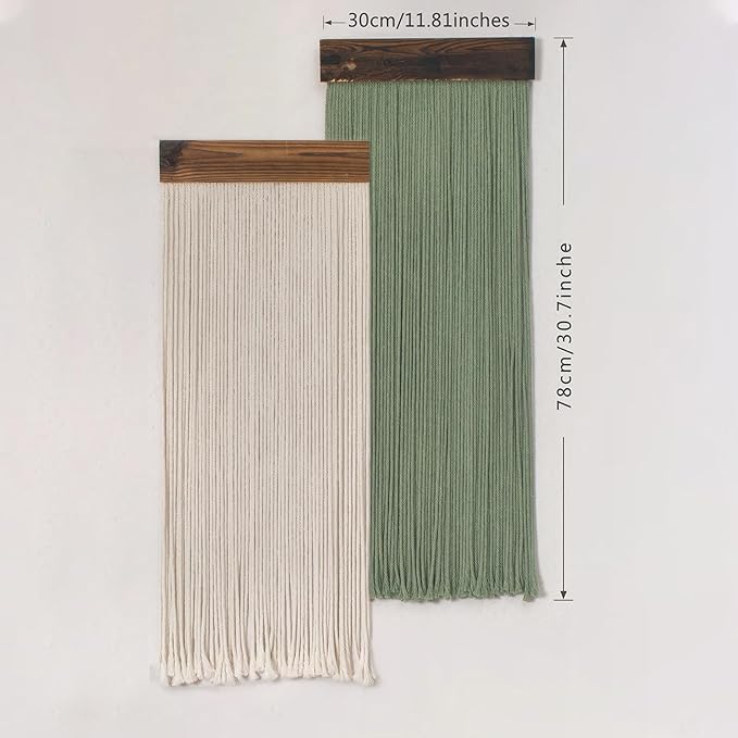 LB Beige Light Green Macrame Wall Hanging Set of 2, Boho Tapestry Wall Hanging Macrame Wall Art Handmade Yarn Woven Wall Art Modern Home Decor Headboard Wall Decor for Bedroom Living Room, 12x31 Inch
