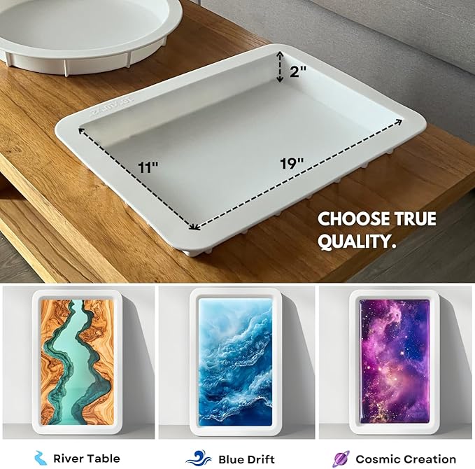 Alaskey® Large Premium Rectangular Resin Table Silicone Mold 19"x11" | Durable, Reusable, No Seal Required | Large Epoxy Resin Mold for DIY River Table, Coffee Table, Cutting Board, Charcuterie Crafts