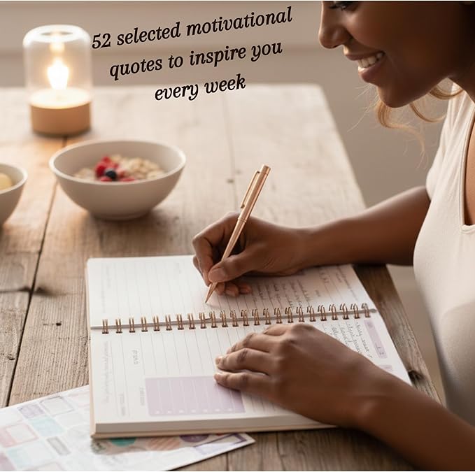 A5 Leather PU Planner & Journal Gift Set – Undated Weekly Spiral Notebook with Pen, Stickers & Box – Goal & Habit Tracker, Productivity Planner for Women & Men 5.8" x 8.0"