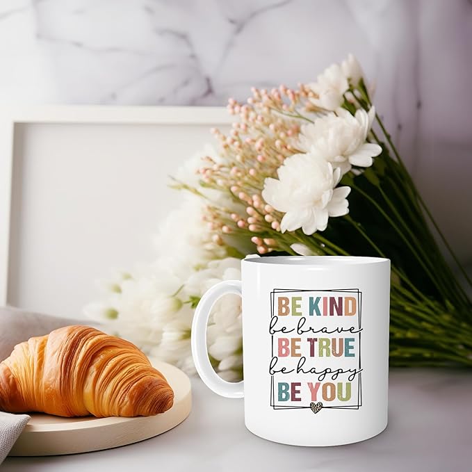 Kindness Coffee Mug - Be Kind, Be True, Be You - 11oz Inspirational Quote Mug Gift for Women & Friends