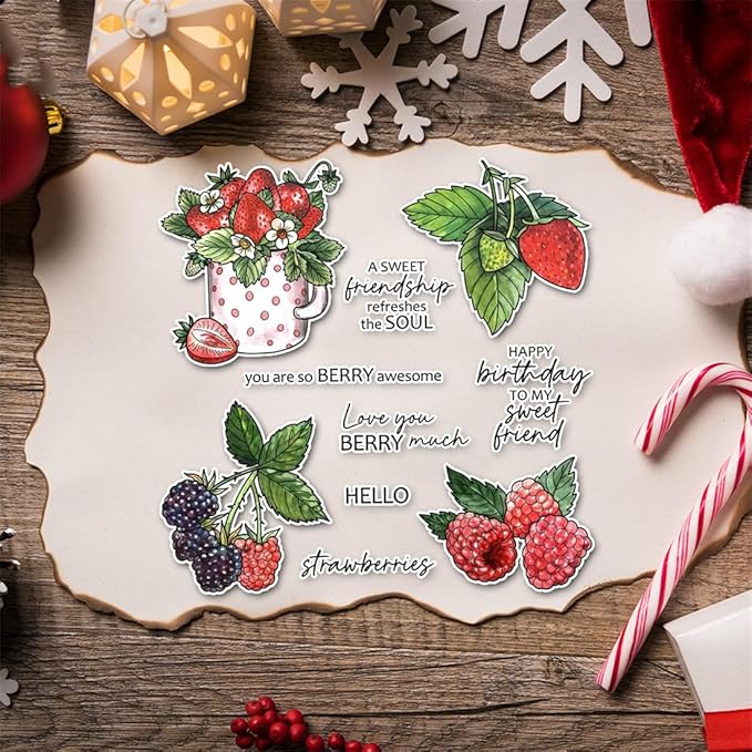 Strawberry Cup Stamps and Cutting Dies for Card Making DIY Transparent Silicone Clear Stamp and Metal Die Cuts Sets for Scrapbooking Paper Greeting Cards Decor Seals Craft Supplies