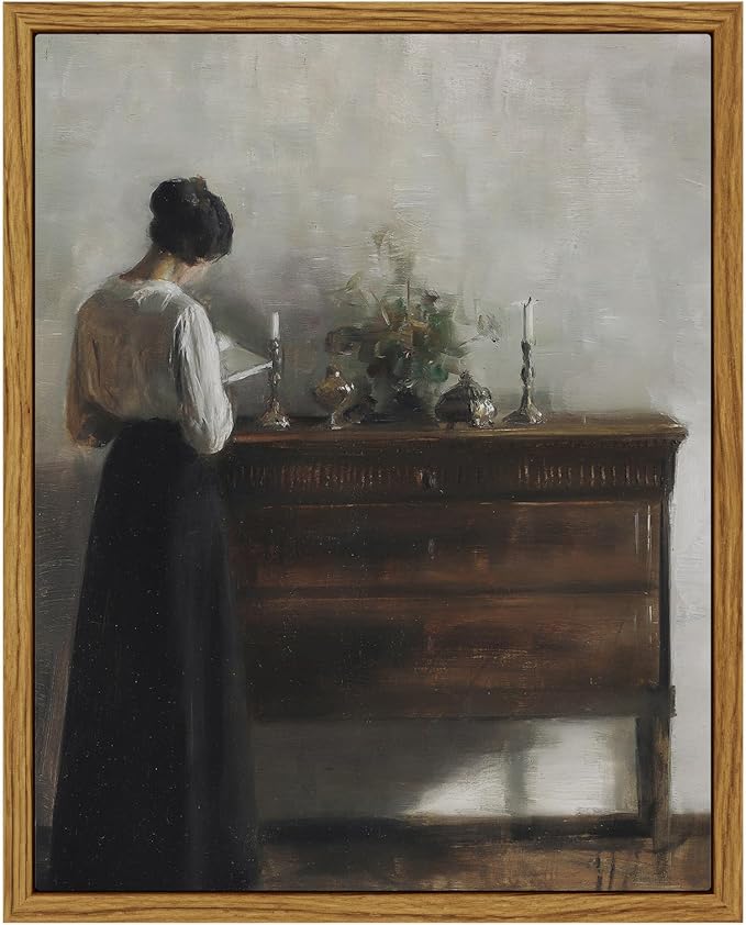 VIYYIEA Framed Wall Art Vintage Decor, Classical Reading Woman Portrait Painting, Framed Canvas Print Artwork, Bathroom Bedroom Farmhouse Retro Decor, 8"x10"