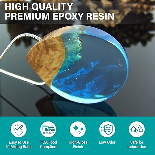 Clear Craft Casting Resin - Bubble Free, Water-Like, Long Work Time for Jewelry Making, Coasters - Cures Hard and Optically Clear, Easy Mixing at 2-1 Ratio by Volume