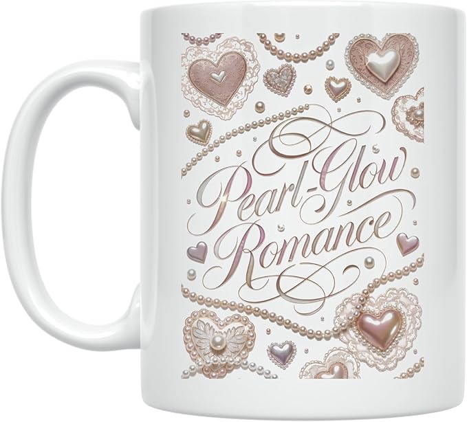 Pearl Glow Romance - Coquette Aesthetic - 11 oz White Ceramic Coffee Mug - Elegant Design