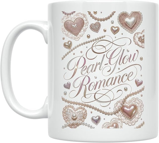 Pearl Glow Romance - Coquette Aesthetic - 11 oz White Ceramic Coffee Mug - Elegant Design