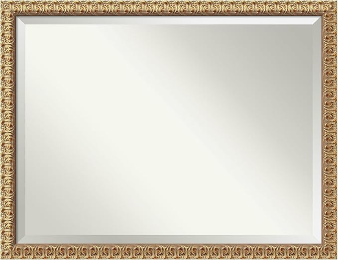 Amanti Art Gold Wall Mirror 33x43 Florentine Gold Rectangle Bathroom Mirror for Wall Decor Living Room, X-Large Traditional Wood Frame, Hangs Horizonally and Vertically, Bathroom Decor, Beveled Edge