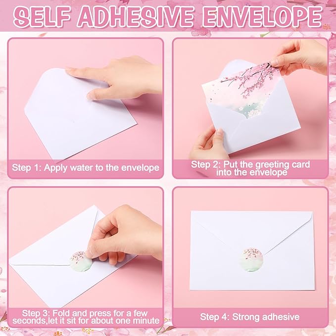 100 Pcs Cherry Blossoms Design Blank Greeting Cards 4x6, Blank Cards, 10 Designs, Great Stationary Set for All Occasions with Matching White Envelopes and Stickers