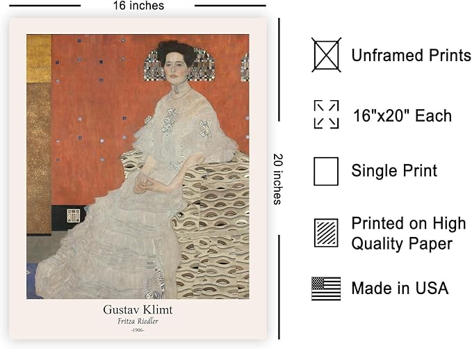 Poster Master Vintage Gustav Klimt Poster - Retro Fritza Riedler Print - Art Nouveau - Portrait Art - Symbolism Art - Aesthetic Art - Classic Painting - Living Room Decor - 16x20 UNFRAMED Wall Art