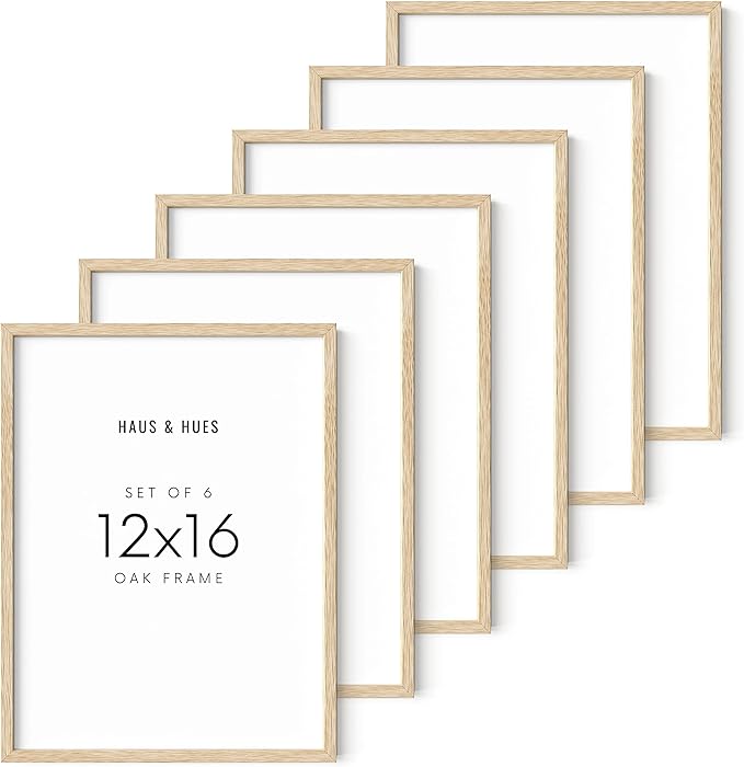 HAUS AND HUES Beige Oak Wood 12x16 Picture Frame - Modern Wood Wall Art Display - Lightweight 12x16 Frame for Art Prints, Photos, Posters - Ready-to-Hang Vertically & Horizontally (Set of 6)