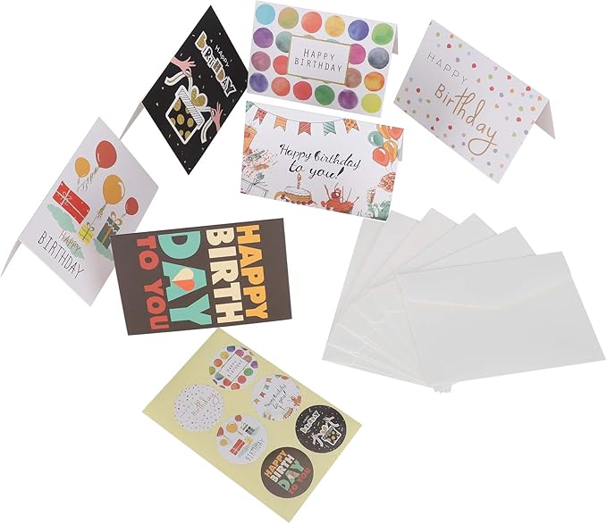 Pilipane Greeting Cards Blank Gift Paper 24Pcs Set with Envelopes and Stickers for Birthday Thank You Notes Holiday Gifts Crafting Writing Graffiti 7 x 10.5cm (happy birthday)