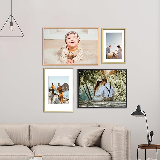10x14 Picture Frame, Gold Aluminum Metal Photo Frames with HD Glass, Fits 8x10 with Mat or 10 x 14 without Mat, Display for Wall