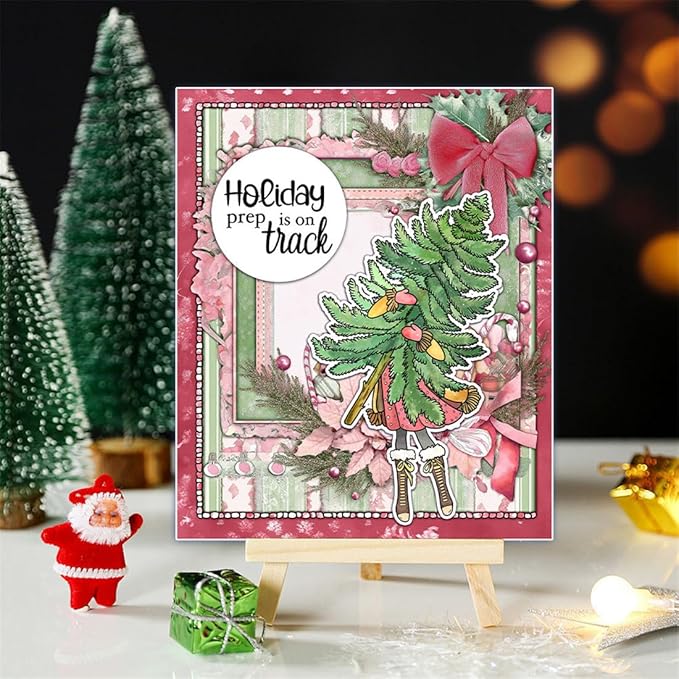 Box Christmas Tree Stamps and Cutting Dies for Card Making DIY Transparent Silicone Clear Stamp and Metal Die Cuts Sets for Scrapbooking Paper Greeting Cards Decor Seals Craft Supplies