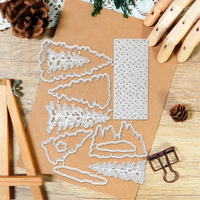 Christmas Tree Snow Stamps and Cutting Dies for Card Making DIY Transparent Silicone Clear Stamp and Metal Die Cuts Sets for Scrapbooking Paper Greeting Cards Decor Seals Craft Supplies