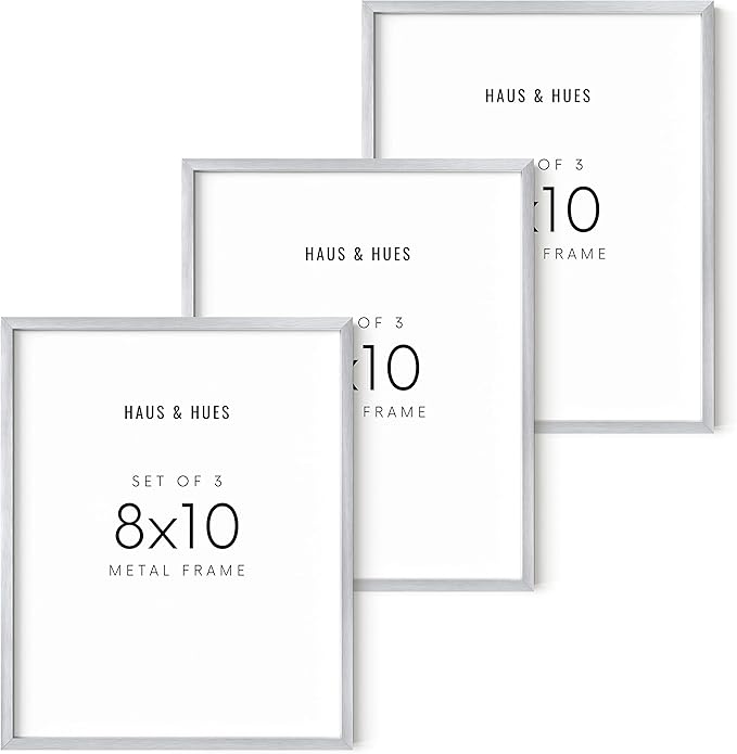 HAUS AND HUES Modern Picture Frame - 8x10, Silver Aluminum Frames for Art, Poster, 3 Pack, Lightweight