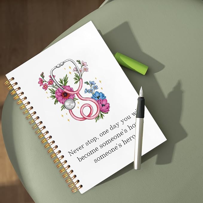 WUCHJ Nurse Notebook, Nursing School Gifts Journal, Future Nurse Doctor Gifts, Floral Stethoscope Spiral Notebook Journal for Note Taking, Nursing Medical Office Supplies, 5.5x8.3 Inch