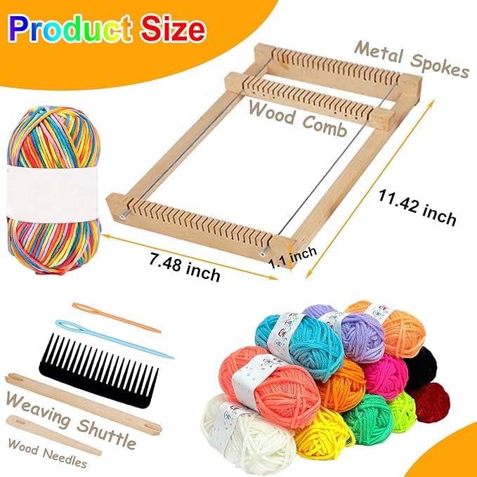 Wooden Weaving Loom Kit for Kids,Arts and Crafts Weaving Loom with Colorful Weaving Yarns,11.4" x 7.5" Mini Frame Looms for DIY Tapestry,Coaster,Art Projects,DIY Weaving Kit for Beginners and Adults