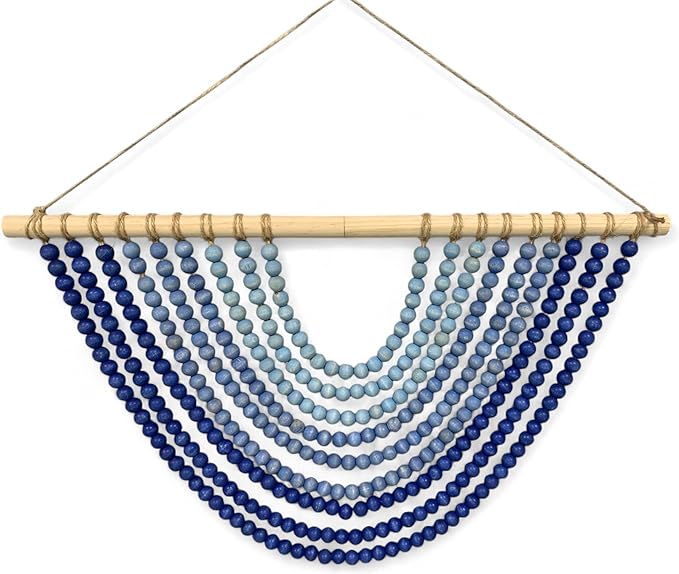 Fenisam Boho Chic Wooden Bead Garland Wall Hanging Tapestry, Natural-Inspired Home Decor for Living Room, Bedroom, Entryway, Nursery, Apartment & Dorm (Sky Blue Gradient, 24 Inches)